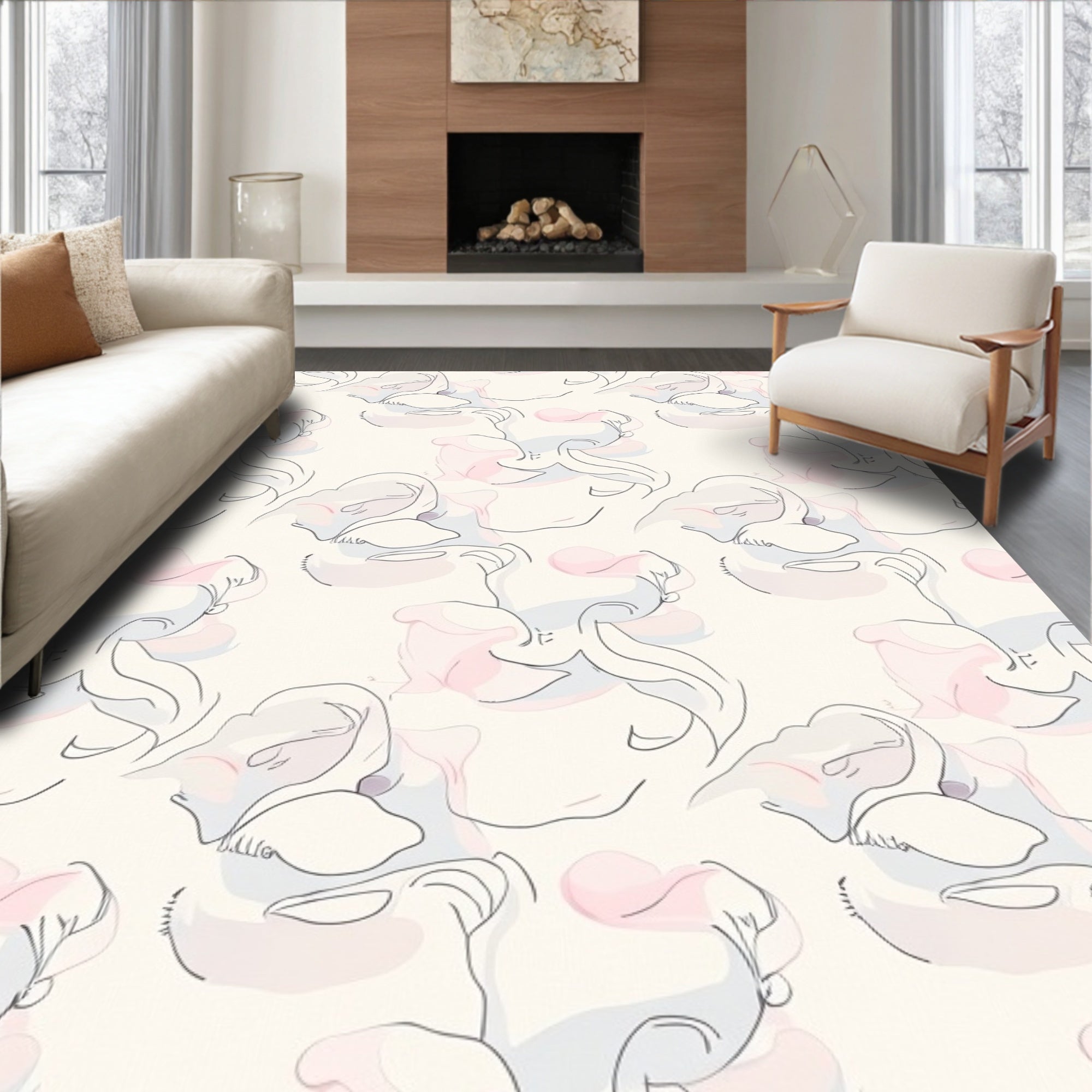 Soft Pastel Sketchy Floral Pattern Rug