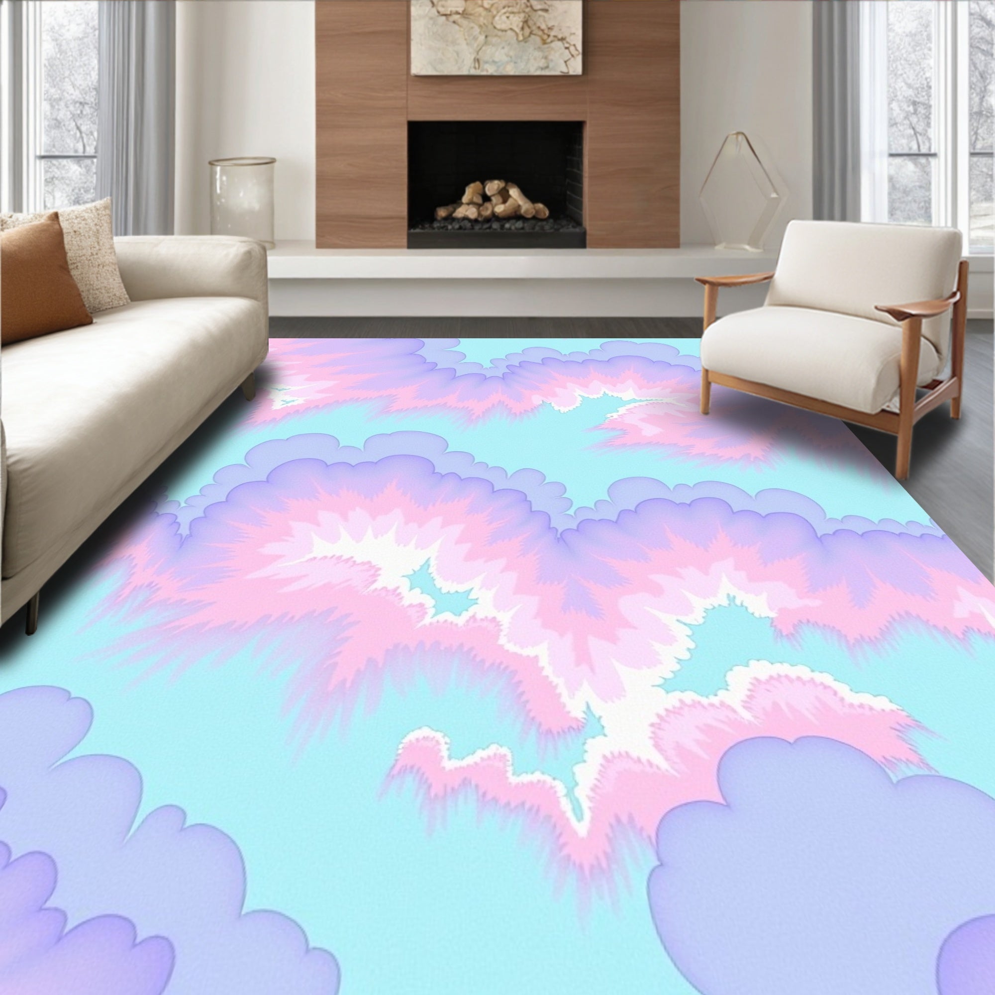 Sky Blue Pink Purple Cloud Patterns Rug