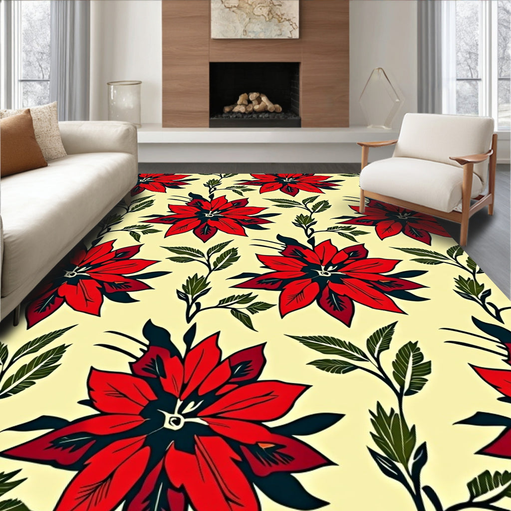 Red Floral Pattern Vivid Colors Rug