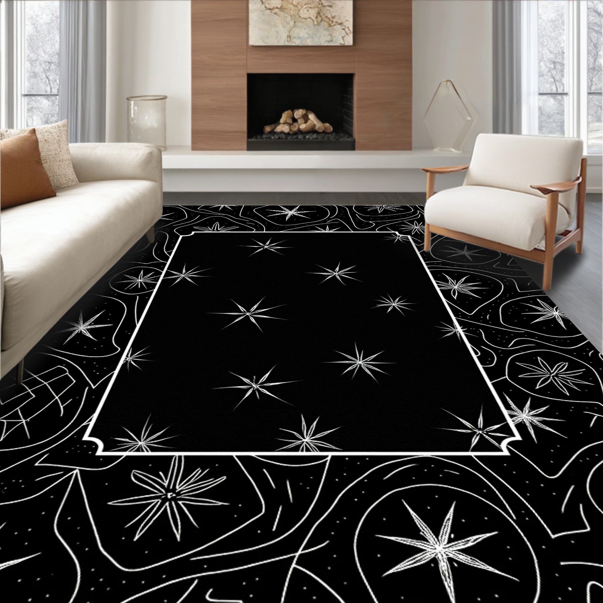 Abstract Starburst Wavy Lines Design Rug