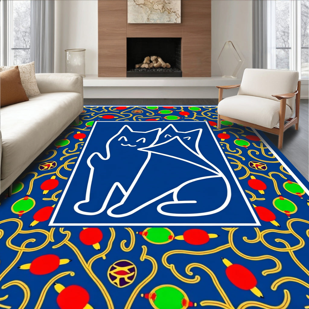 Whimsical Blue Cat Pattern Rug