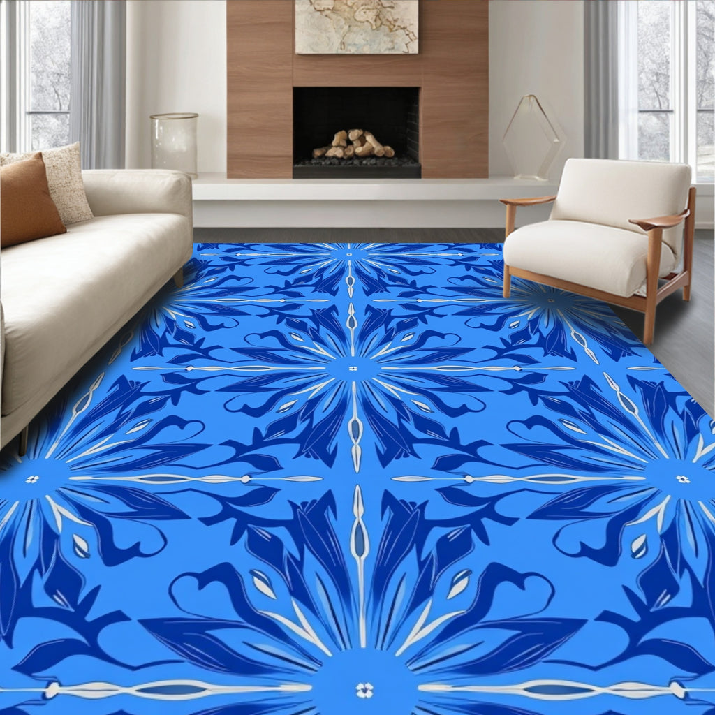 Blue Floral Star Pattern Rug