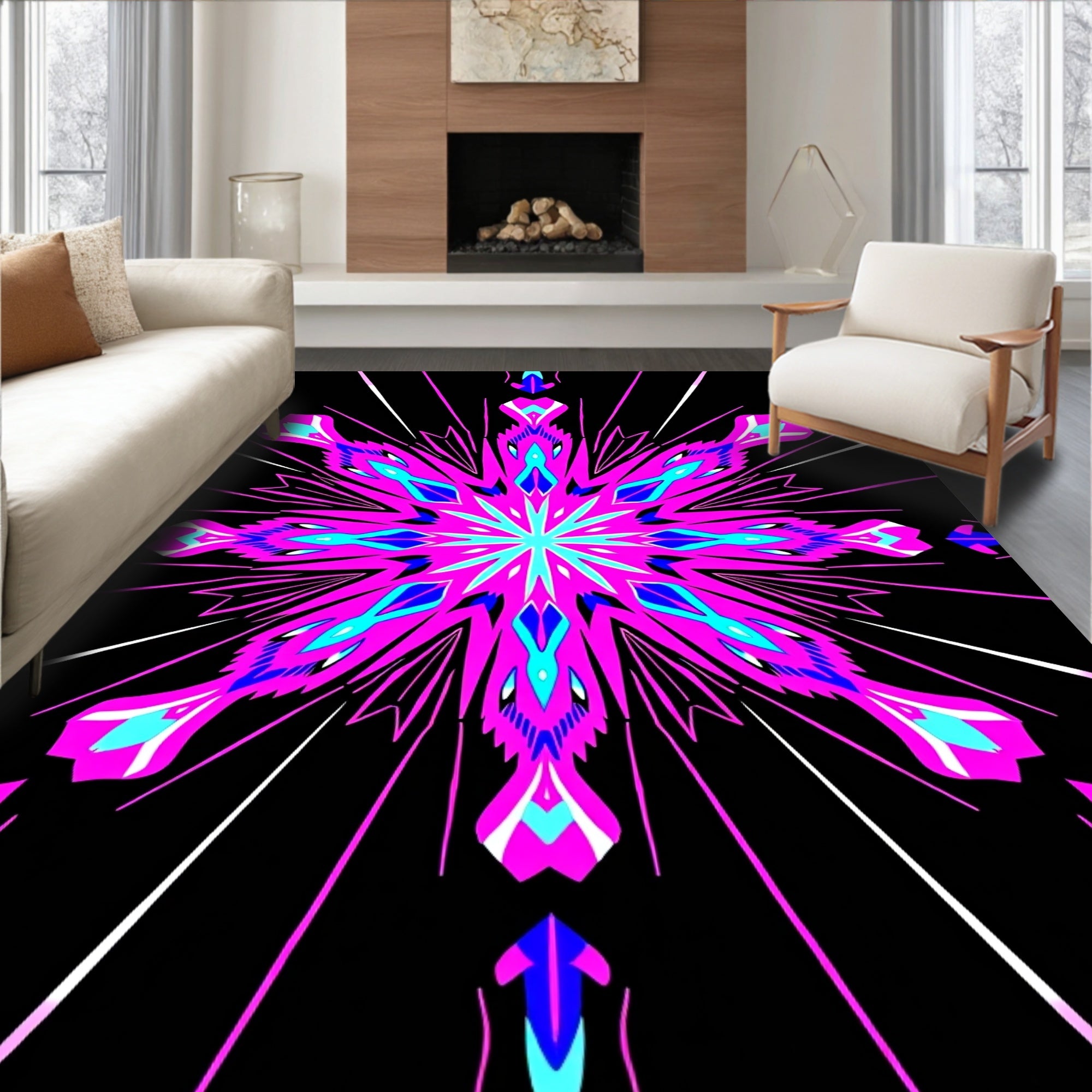 Vibrant Geometric Starburst Pattern Rug