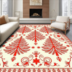 Red Tree Patterned Folk Rug