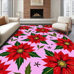 Red Bloom Pattern With Green Leaves Rug