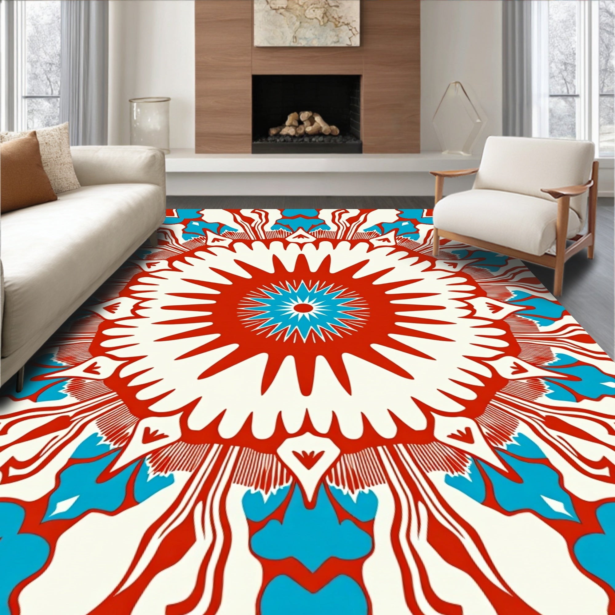 Vibrant Folk Art Mandala Pattern Rug