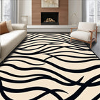 Cream Black Abstract Wavy Strokes Rug