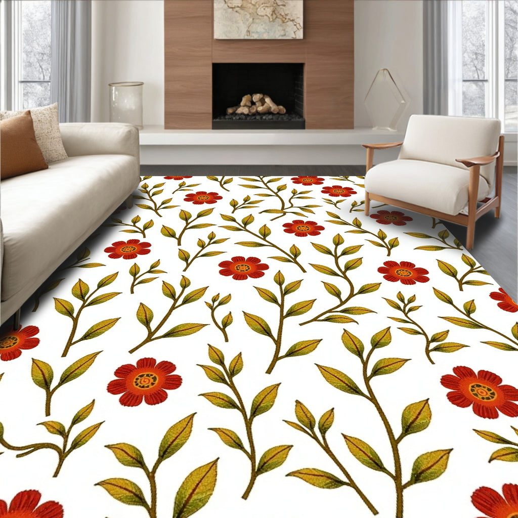 Rustic Red Flower And Leaf Pattern Rug