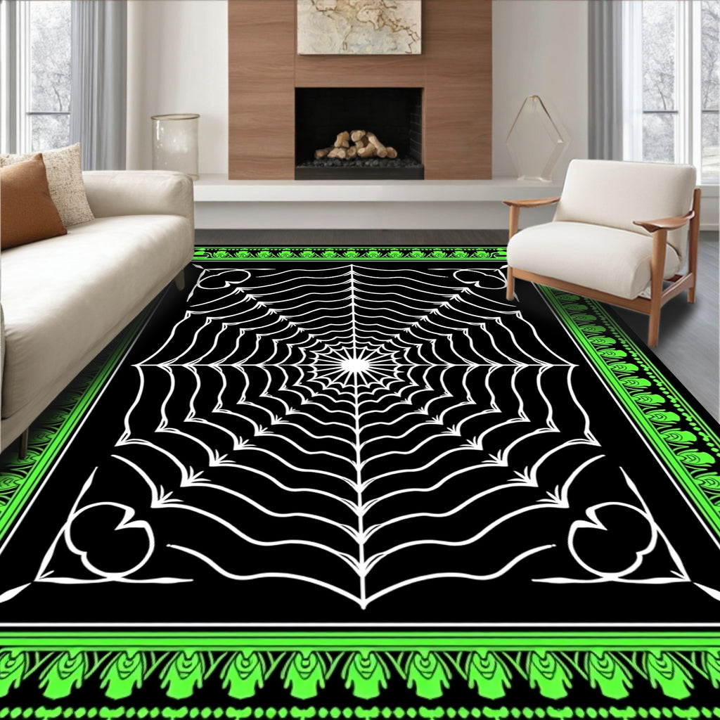 Striking Black White Spiderweb Jewel Rug