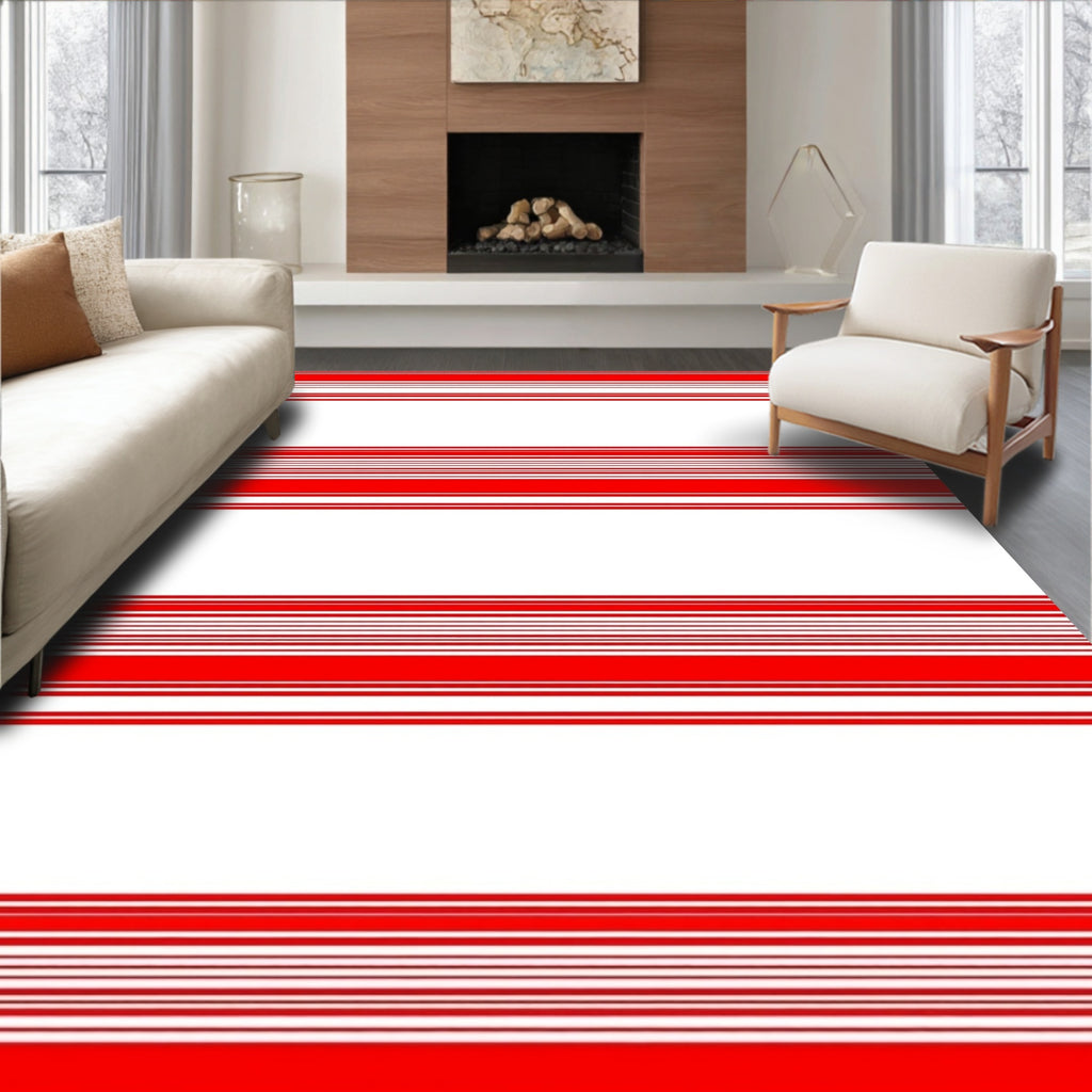 Red And White Stripe Pattern Rug