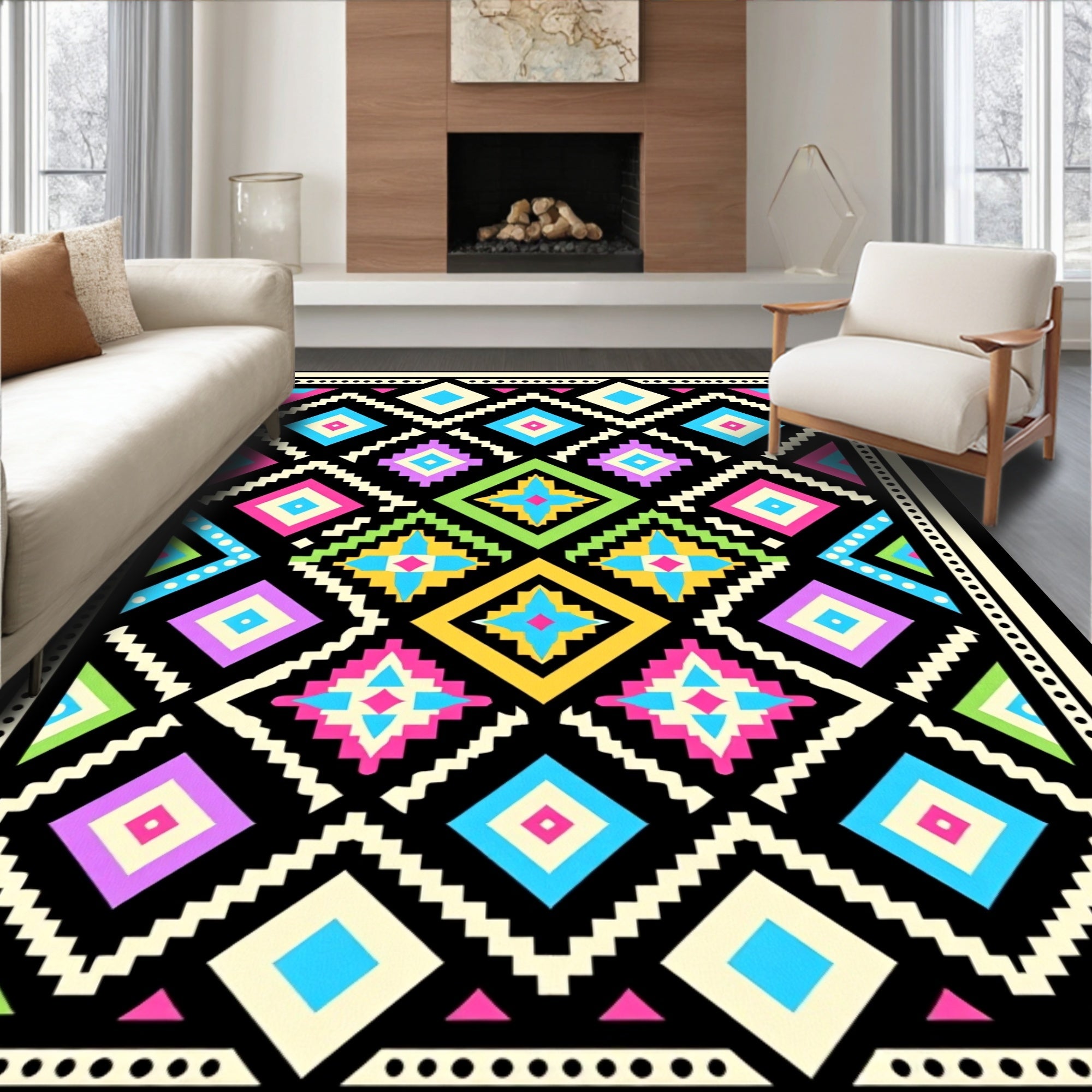 Bright Diamond Patterned Geometric Design Rug