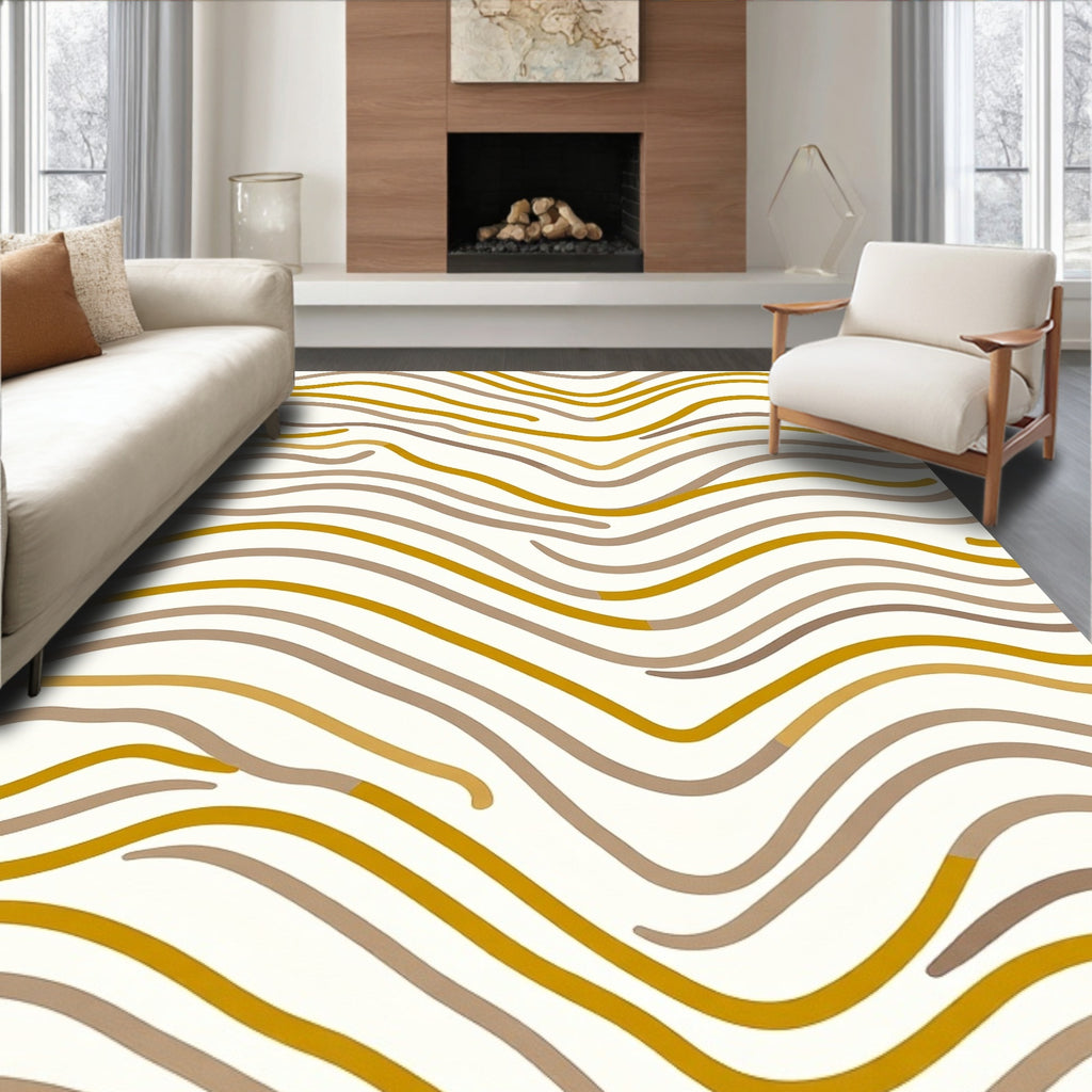 Warm Toned Wavy Stripe Pattern Rug