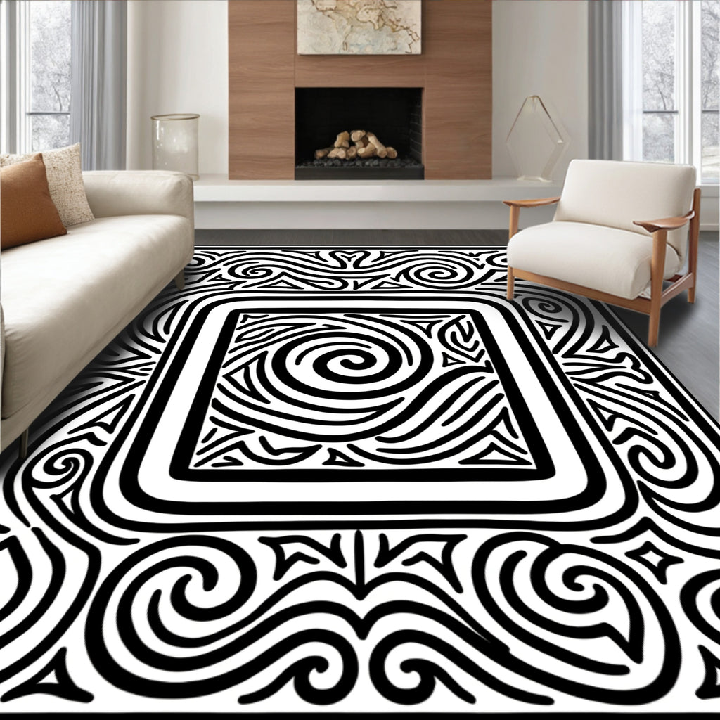 Bold Swirls Triangles Square Design Rug