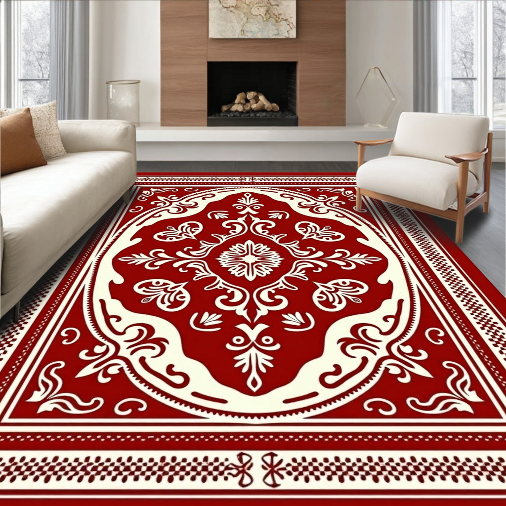 Classic Red Cream Floral Medallion Rug