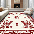 Red Ornamental Corner Scroll Design Rug