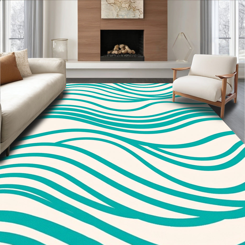 Teal Wavy Flow Design Rug