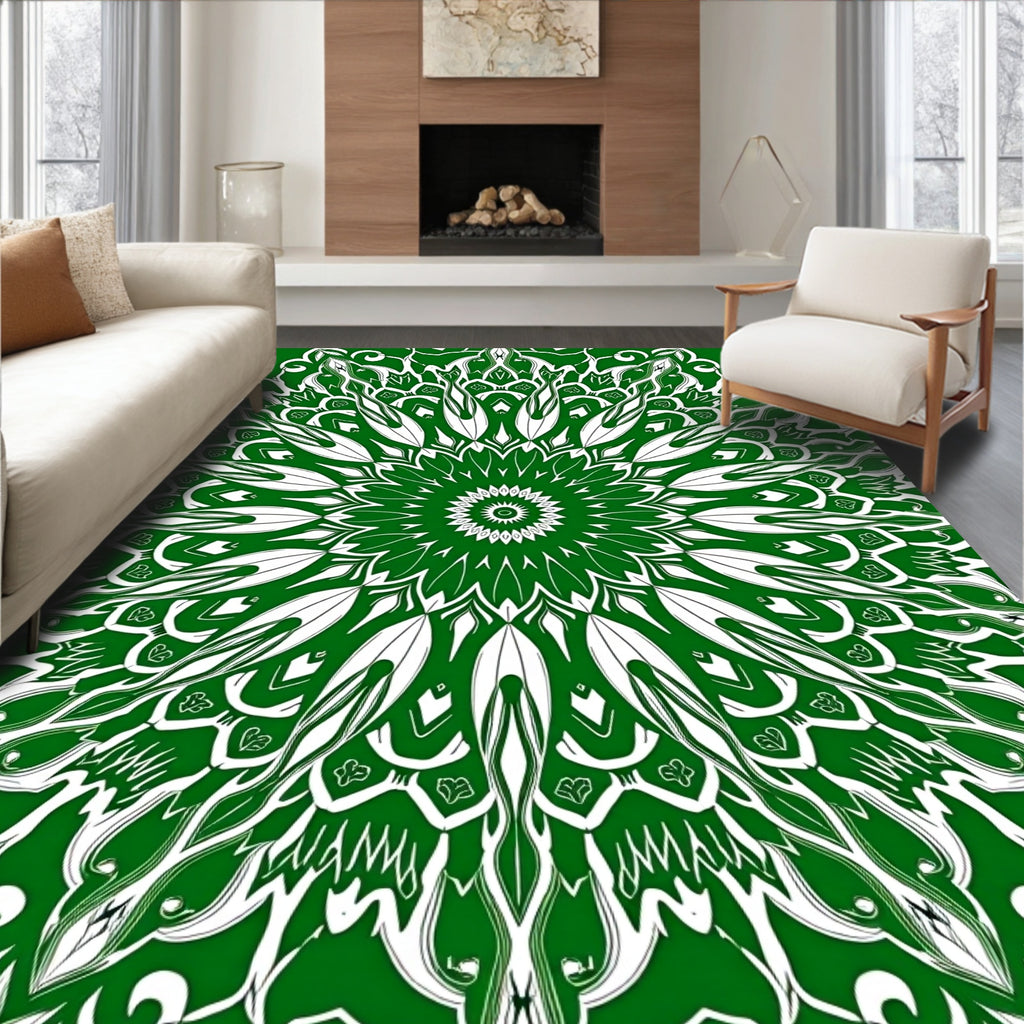 Emerald Floral Intricate Mandala Design Rug