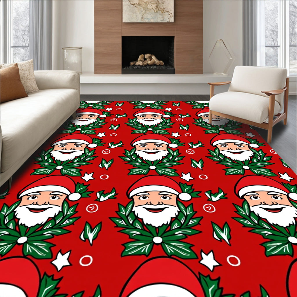 Festive Red Santa Laurel Wreath Carolers Rug