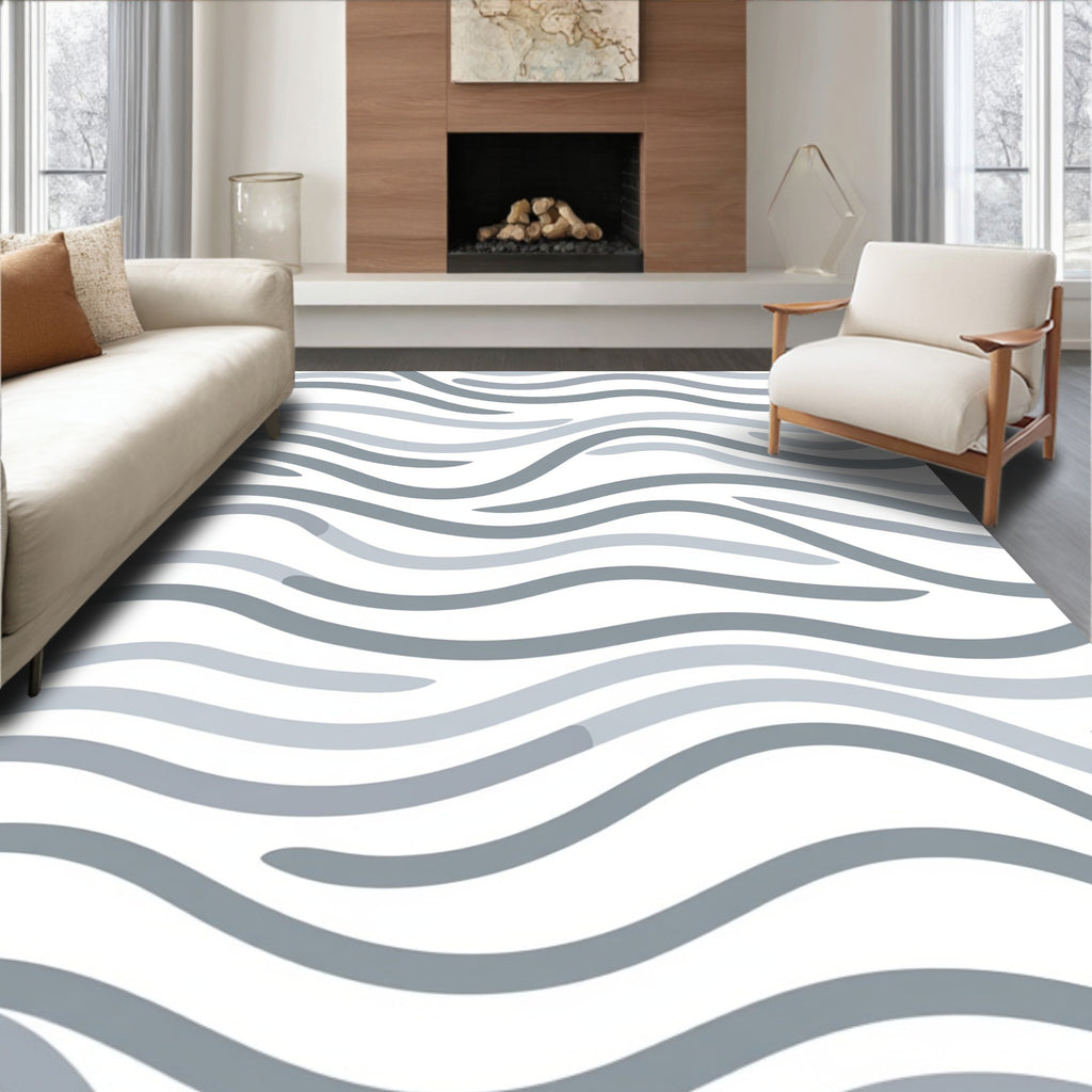 Muted Gray Wavy Lines Pattern Rug