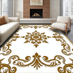 Ornate Golden Floral Scrollwork Frame Rug