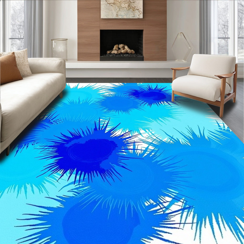 Dynamic Blue Spiky Sunburst Rug