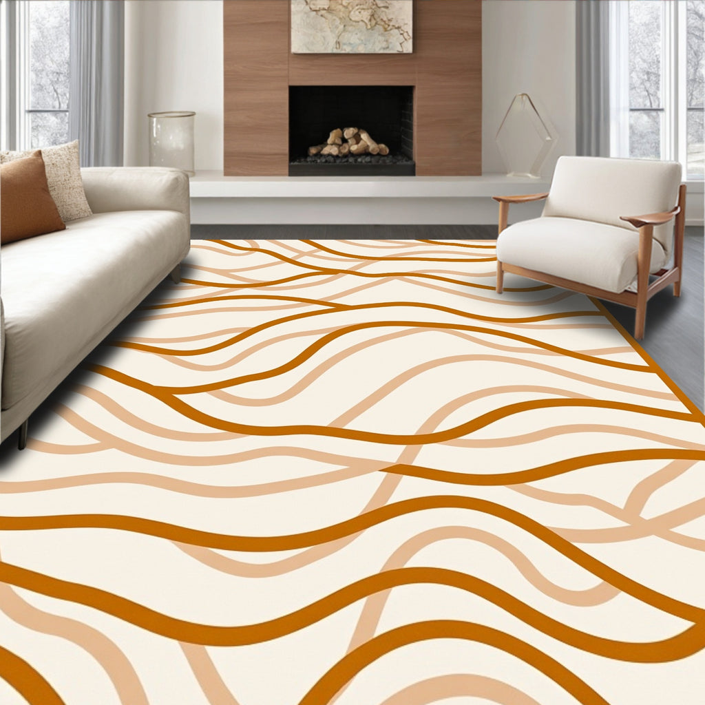 Sandy Dune Abstract Wavy Lines Rug