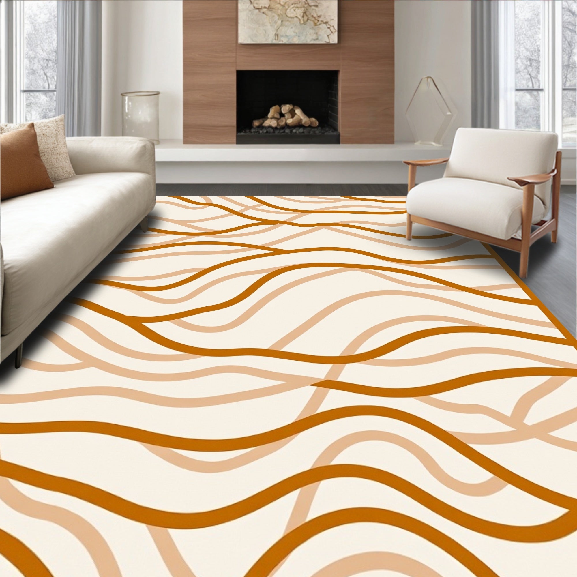Sandy Dune Abstract Wavy Lines Rug