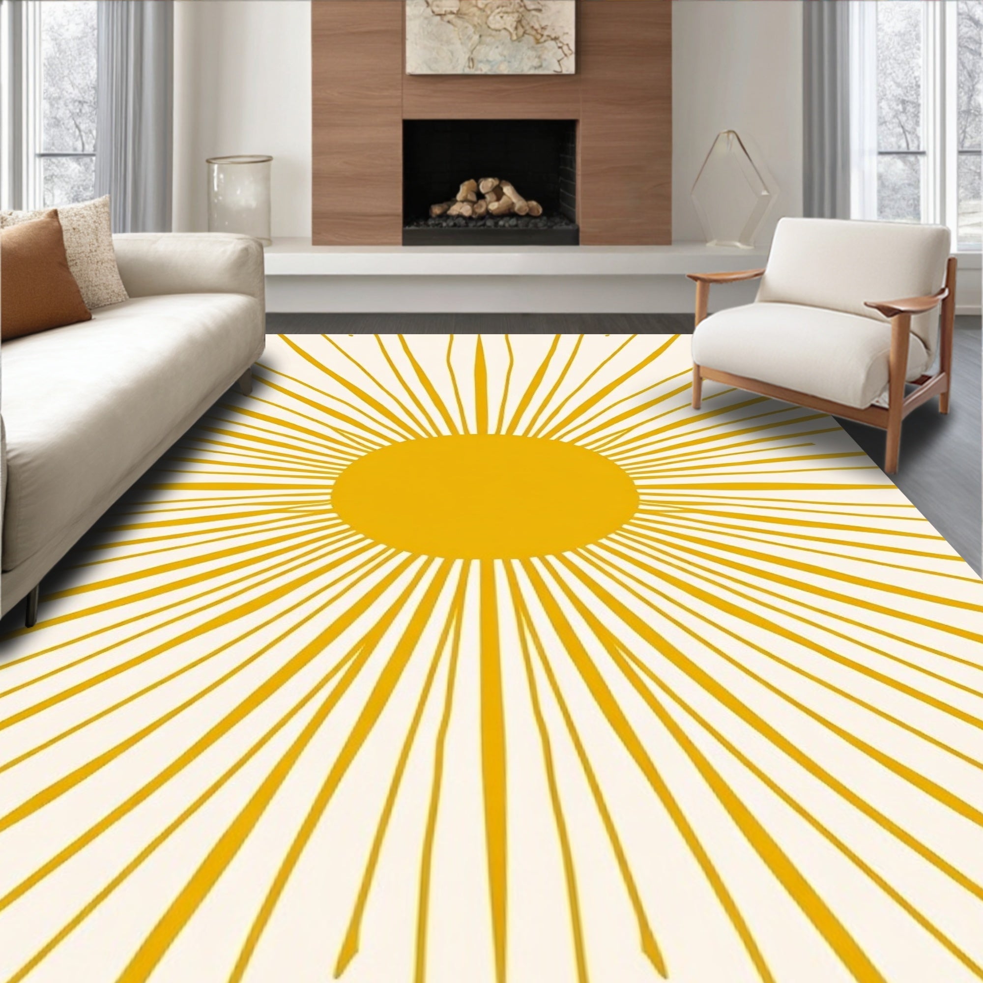 Golden Sunburst Geometric Pattern Rug