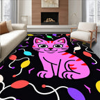 Pink Cat With Colorful Festive Lights Rug