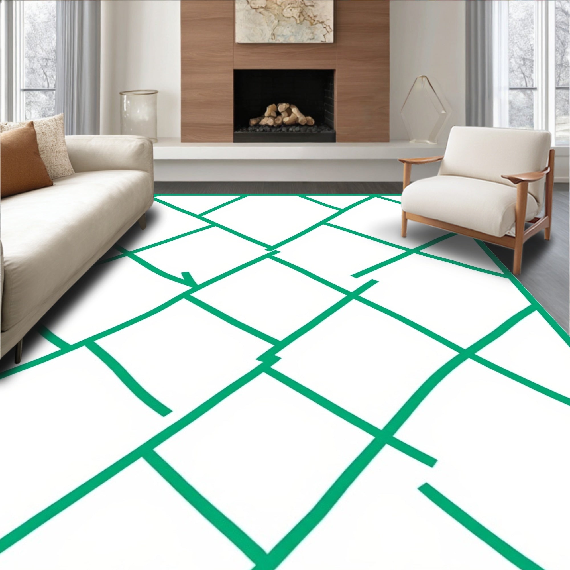Interlocking Geometric Square Pattern Rug