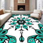 Artistic Teal Black Mandala Pattern Rug