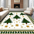 Festive Green Christmas Trees Gold Stars Rug