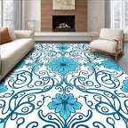 Blue Floral Swirls Pattern Rug
