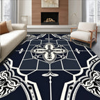 Dark Navy Cream Geometric Floral Medallion Rug