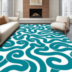 Teal Abstract Curvy Line Pattern Rug