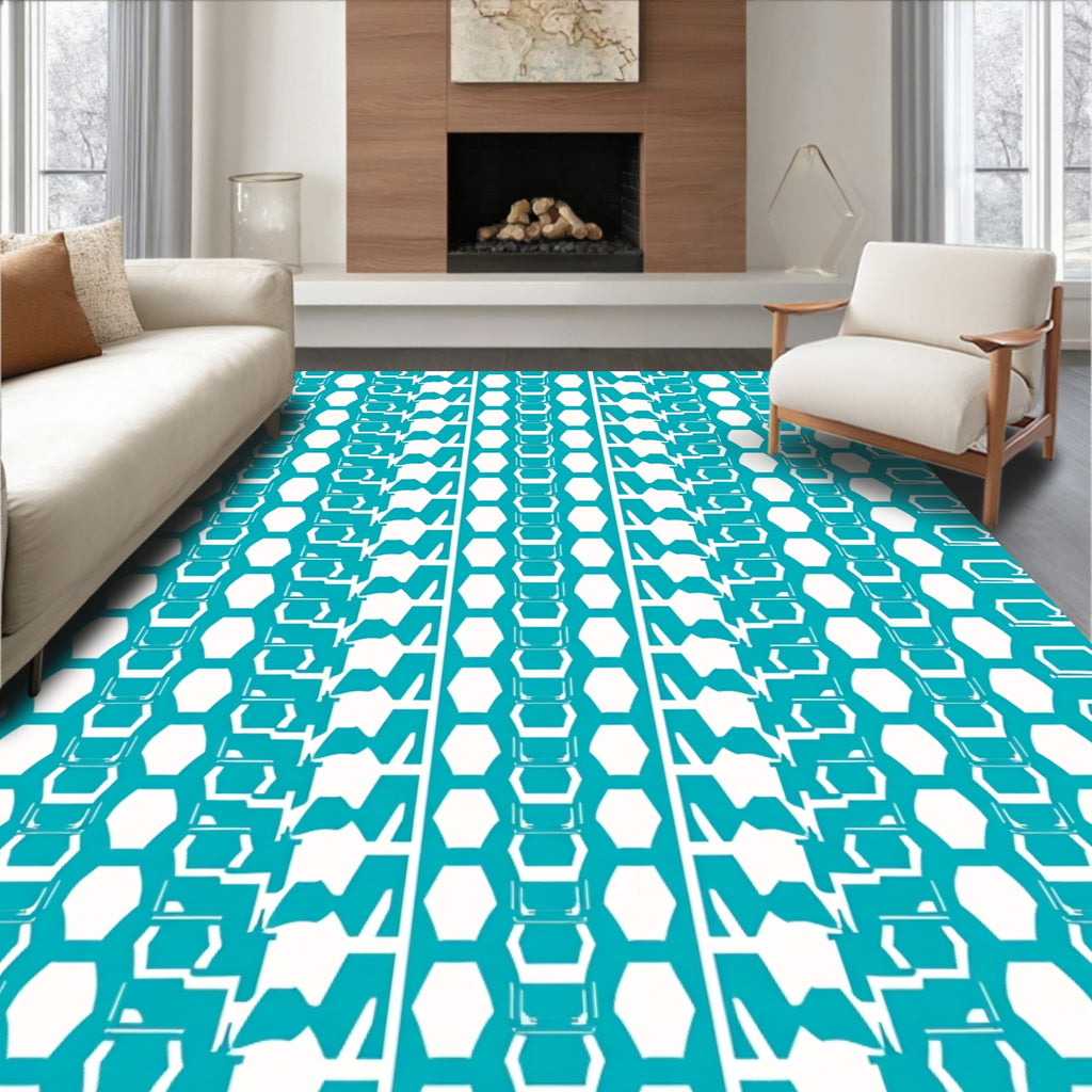 Abstract Geometric Blue Pattern Rug