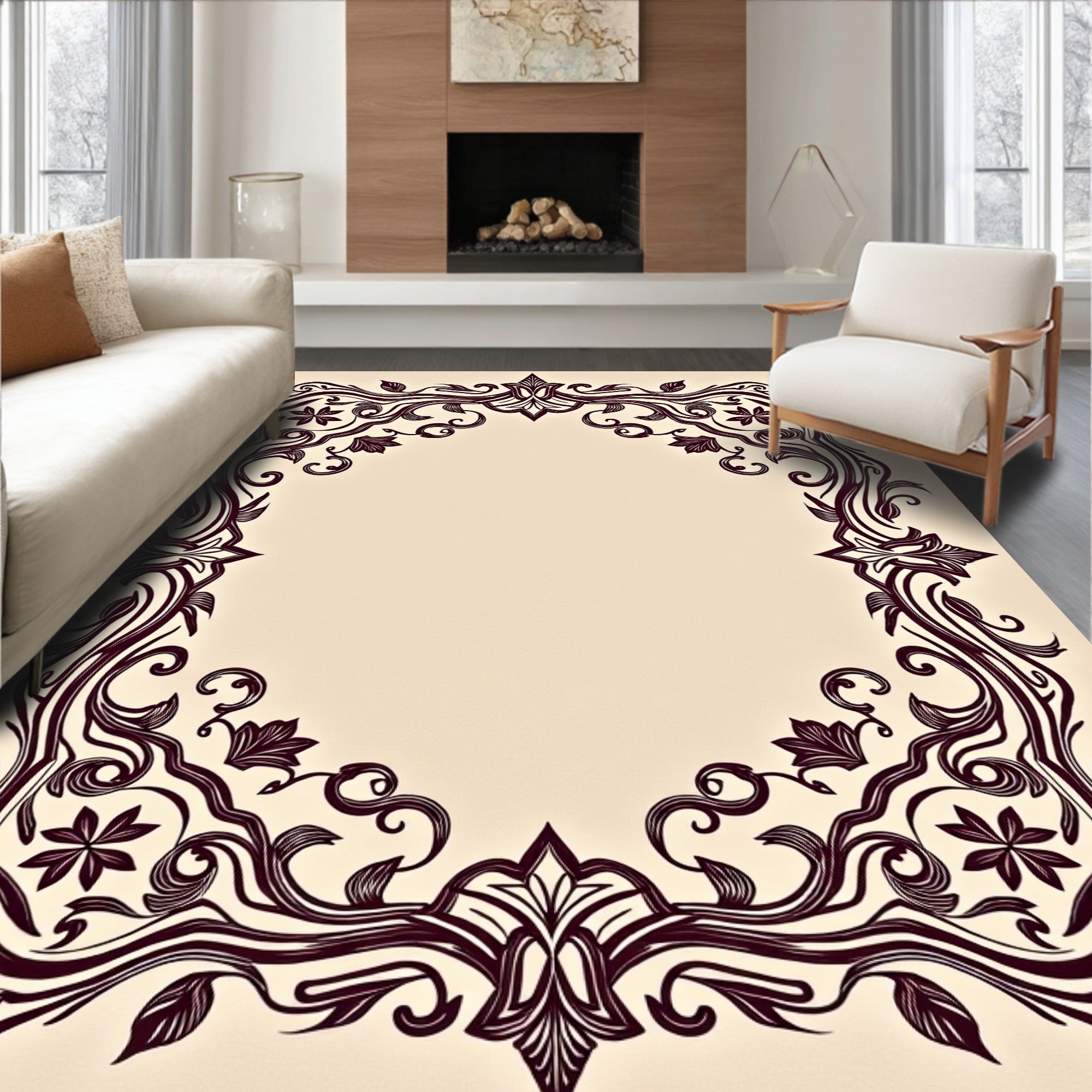 Elegant Floral Swirl Ornament Design Rug