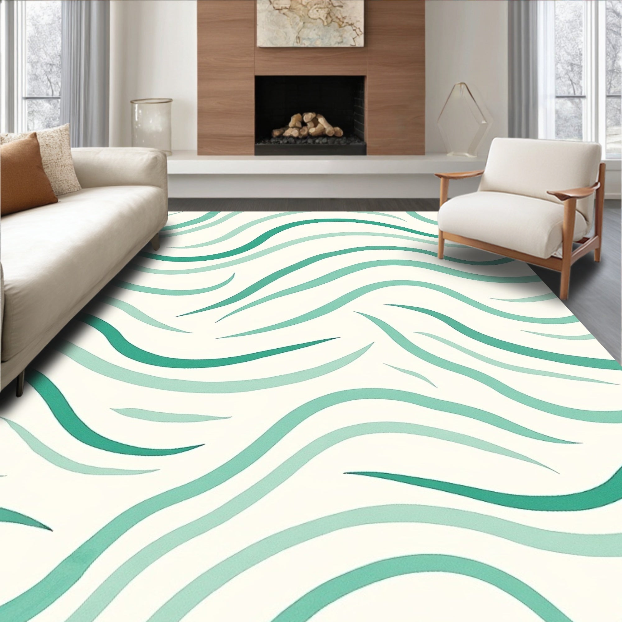 Teal Wavy Abstract Pattern Rug
