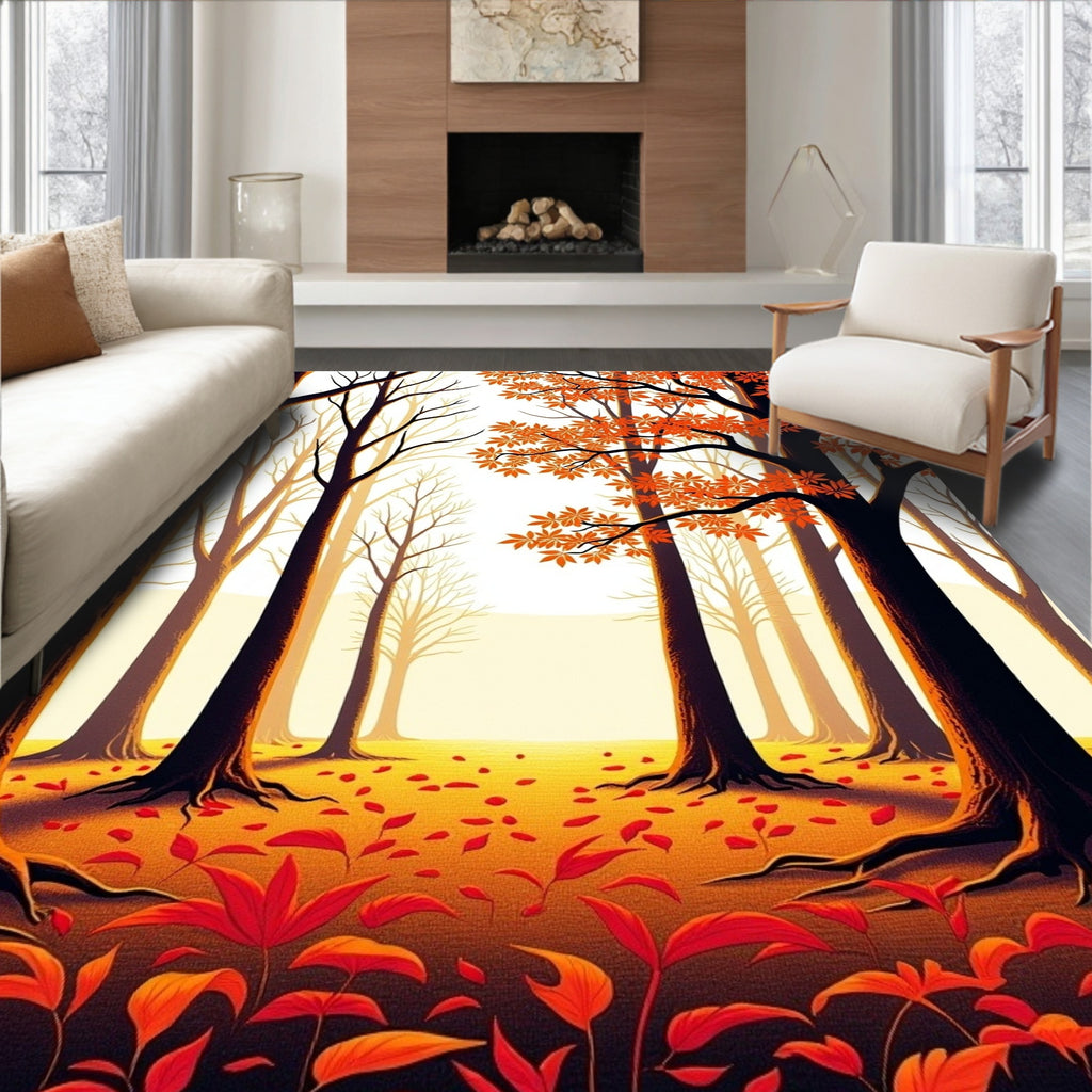 Autumn Forest Pattern Red Leaves Rug