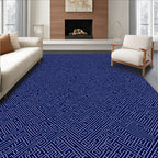 Abstract Navy White Geometric Maze Rug