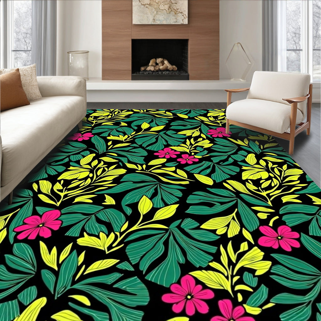 Vibrant Pink Tropical Leaf Explosion Rug