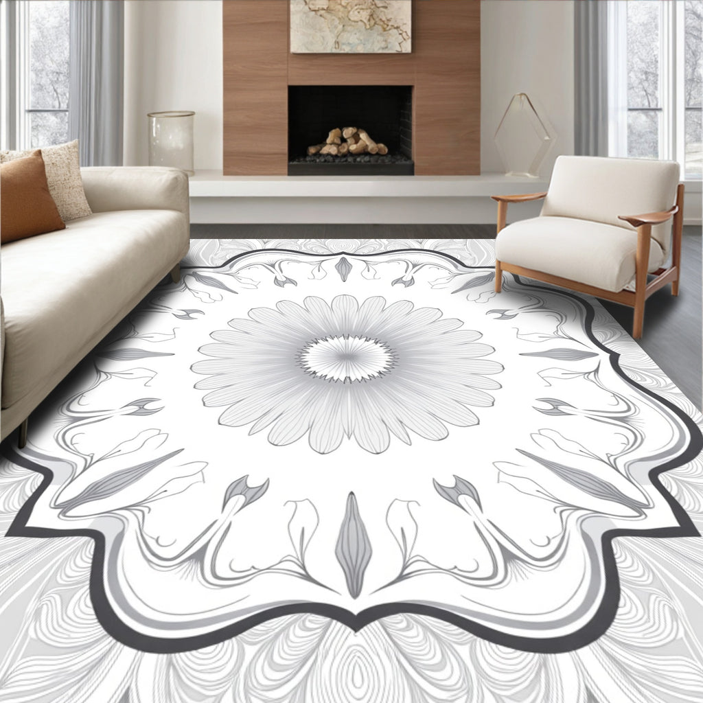 Artistic Gray Floral Medallion Design Rug