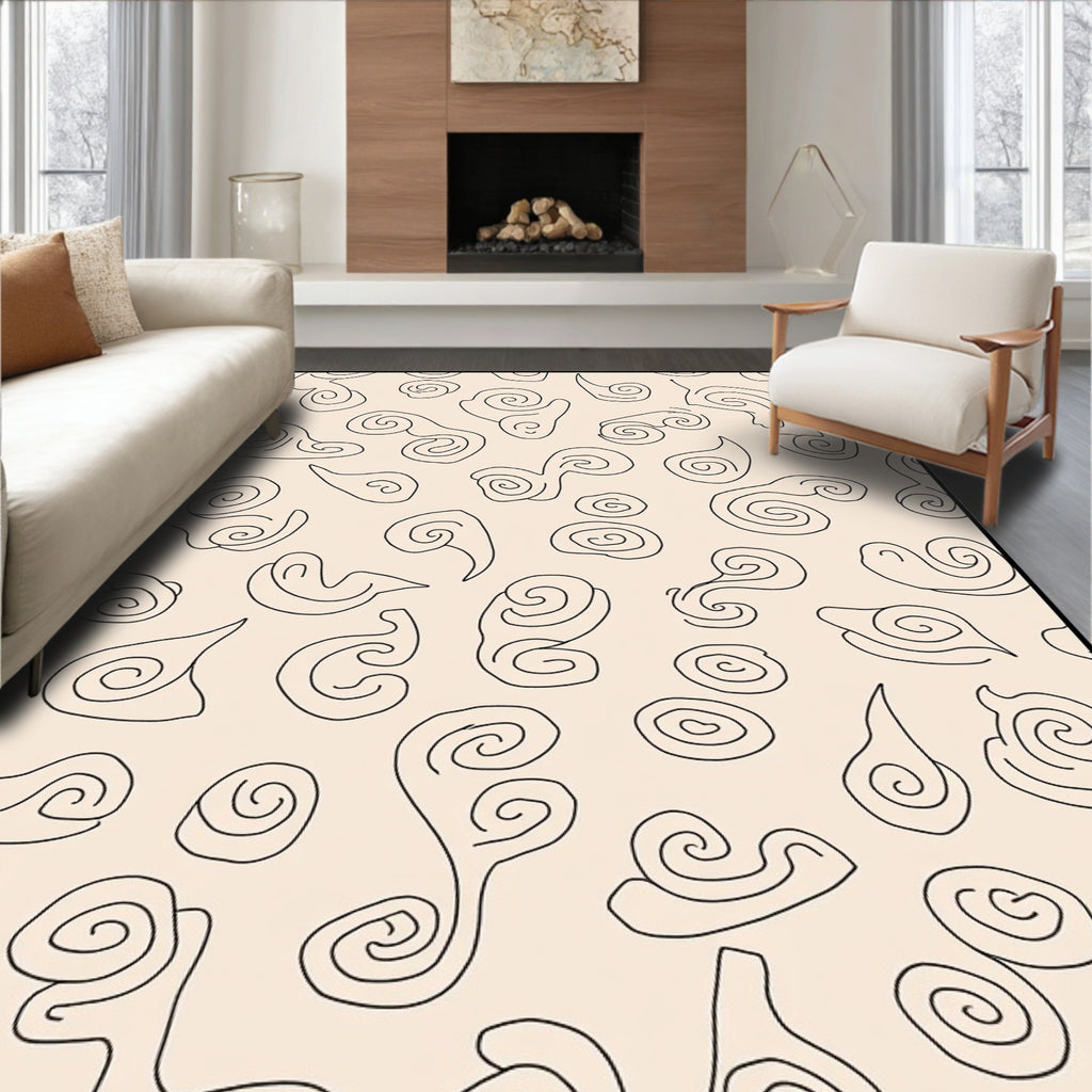 Cream Swirl Cloud Abstract Rug