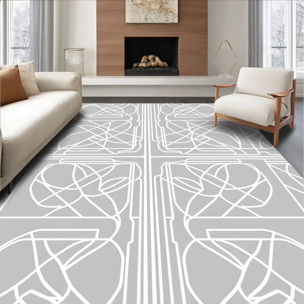 Monochromatic Abstract Line Art Pattern Rug