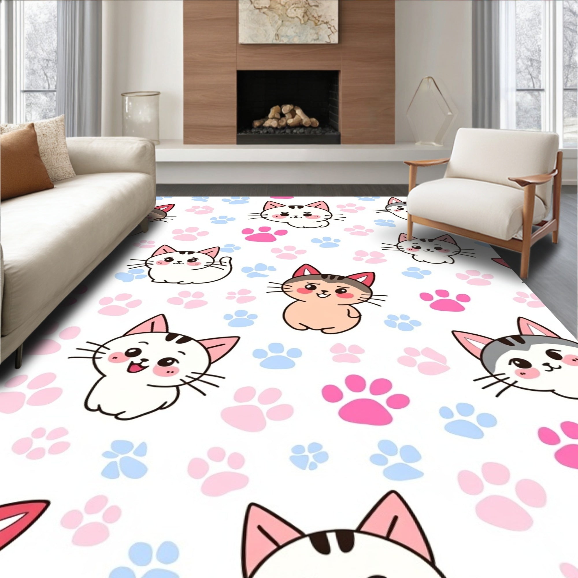 Cute Cat Paw Print Pattern Rug