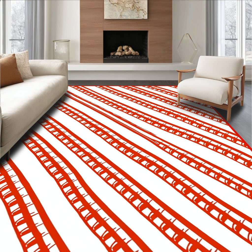 Hand Drawn Red Diagonal Stripes Rug