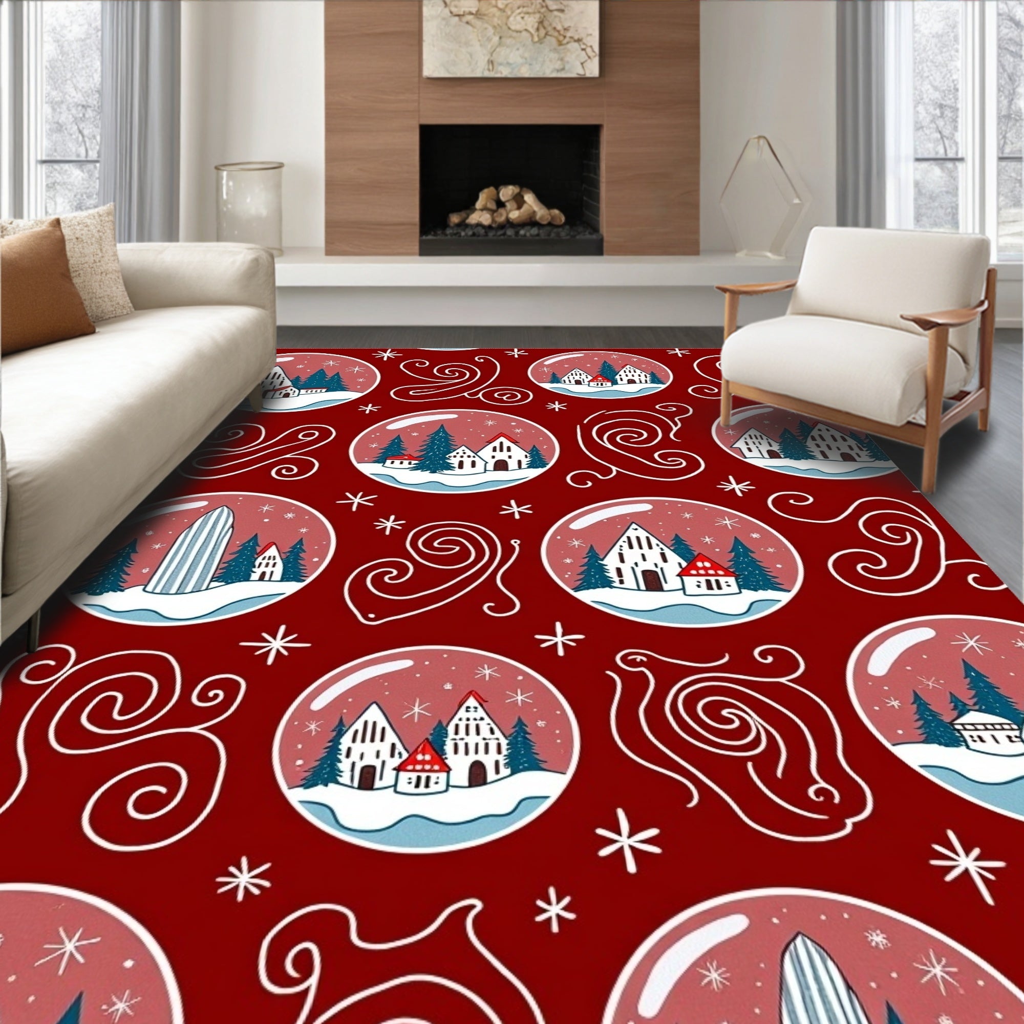 Whimsical Snow Globe Village Pattern Rug