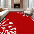 Red White Leafy Snowflake Design Rug