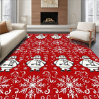 Snowman Snowflake Pattern Red Rug