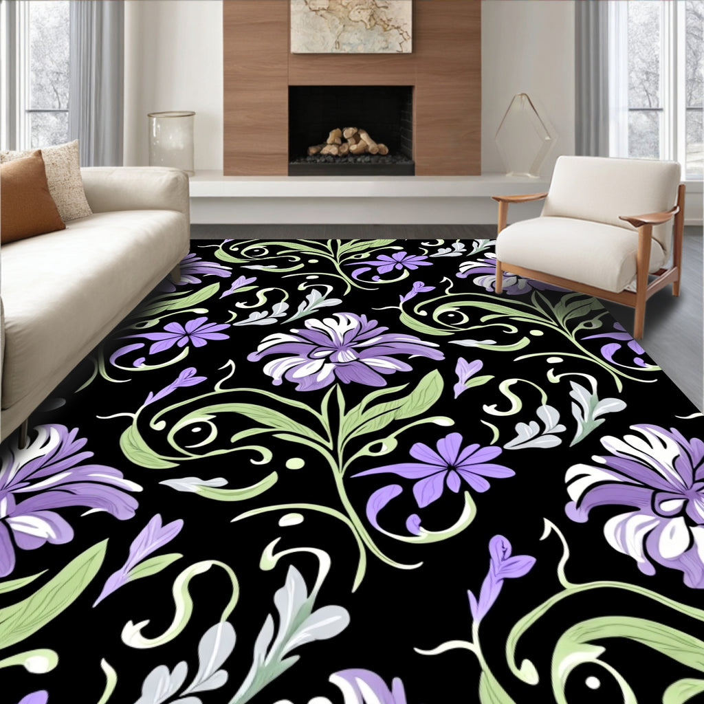 Elegant Purple Floral Swirls Rug